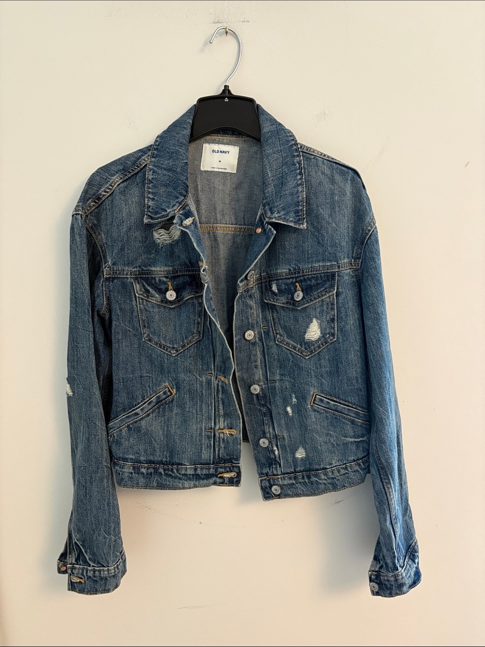 Old Navy Women's Distressed Blue Denim Jacket Size M